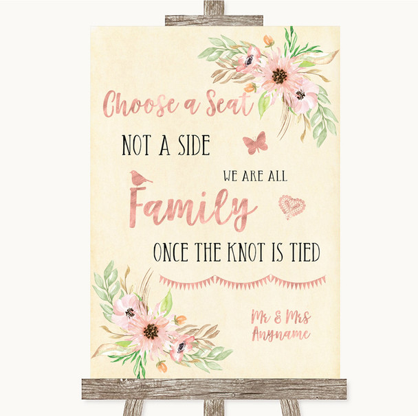 Blush Peach Floral Choose A Seat We Are All Family Customised Wedding Sign