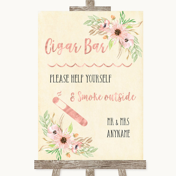 Blush Peach Floral Cigar Bar Customised Wedding Sign