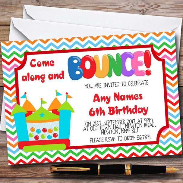 Colourful Bouncy Castle Customised Children's Birthday Party Invitations