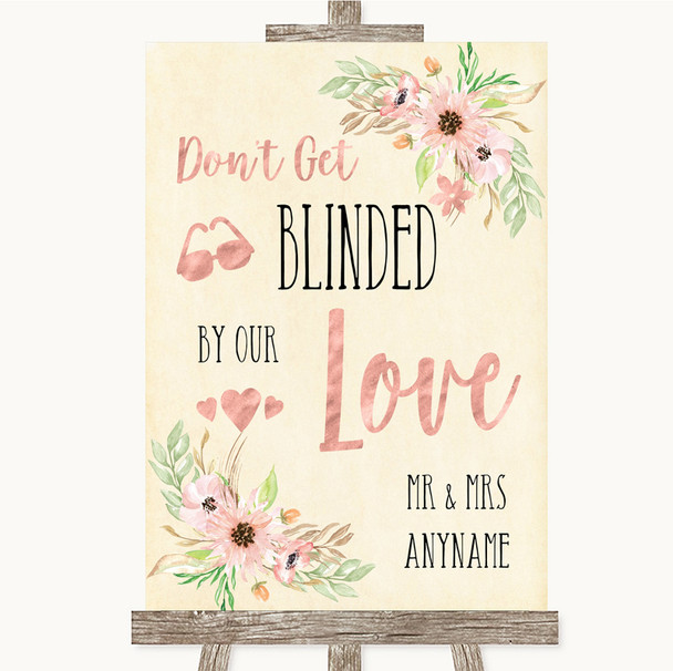 Blush Peach Floral Don't Be Blinded Sunglasses Customised Wedding Sign