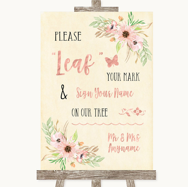 Blush Peach Floral Fingerprint Tree Instructions Customised Wedding Sign