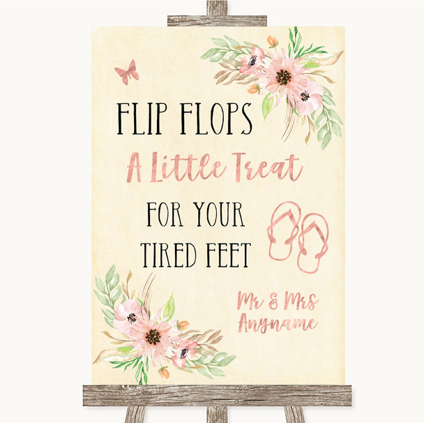 Blush Peach Floral Flip Flops Dancing Shoes Customised Wedding Sign