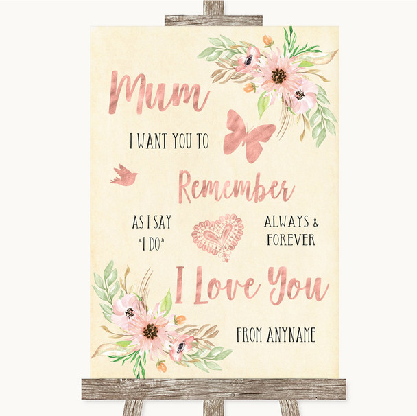 Blush Peach Floral I Love You Message For Mum Customised Wedding Sign