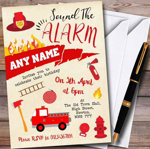 Sound The Alarm Fireman Customised Children's Birthday Party Invitations