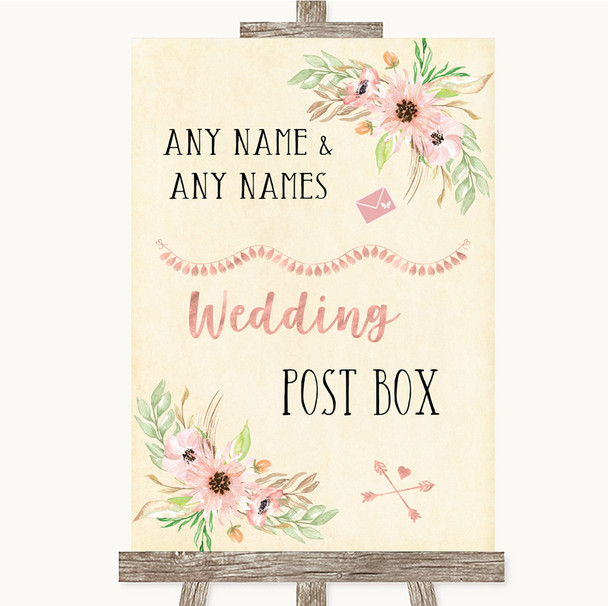 Blush Peach Floral Card Post Box Customised Wedding Sign