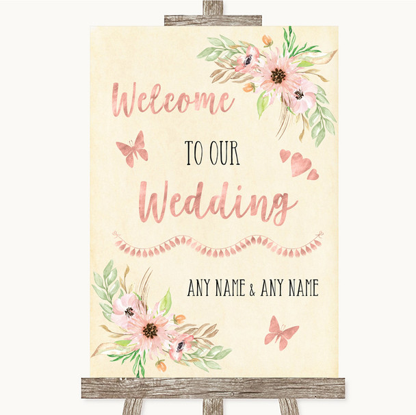 Blush Peach Floral Welcome To Our Wedding Customised Wedding Sign