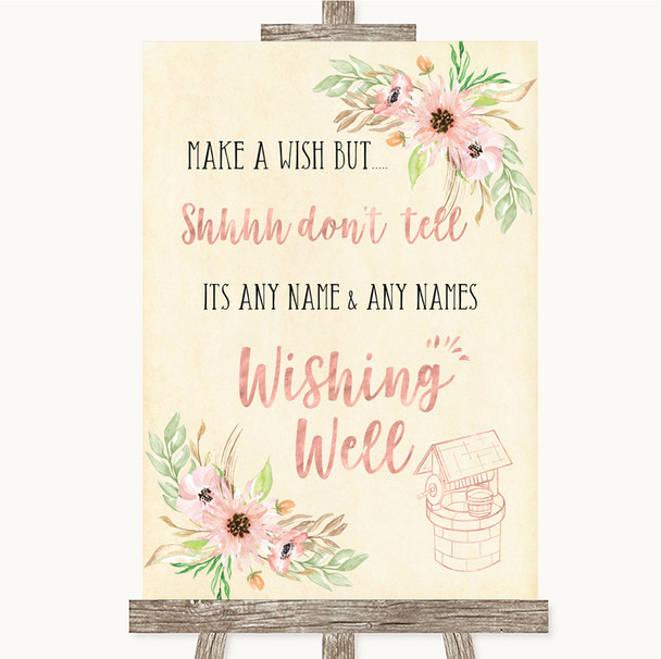 Blush Peach Floral Wishing Well Message Customised Wedding Sign