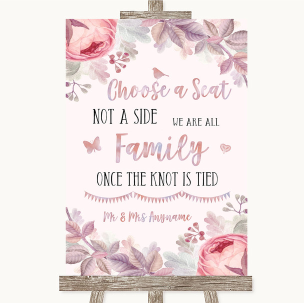 Blush Rose Gold & Lilac Choose A Seat We Are All Family Wedding Sign