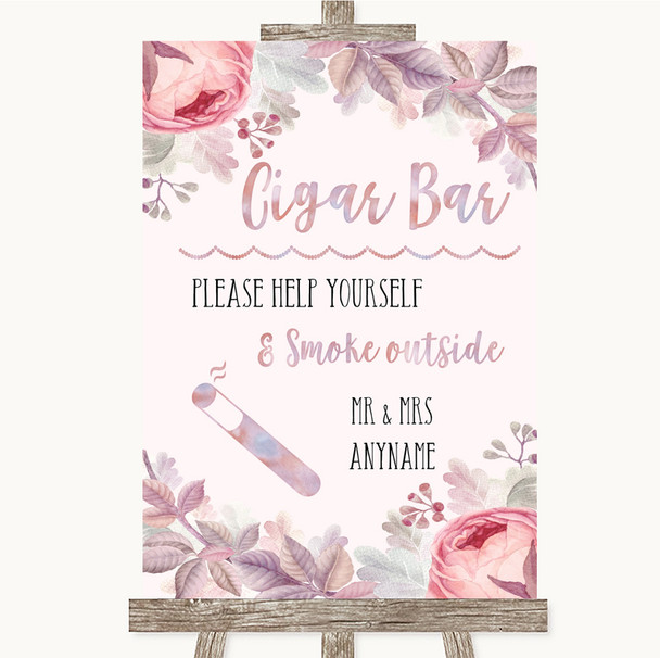 Blush Rose Gold & Lilac Cigar Bar Customised Wedding Sign