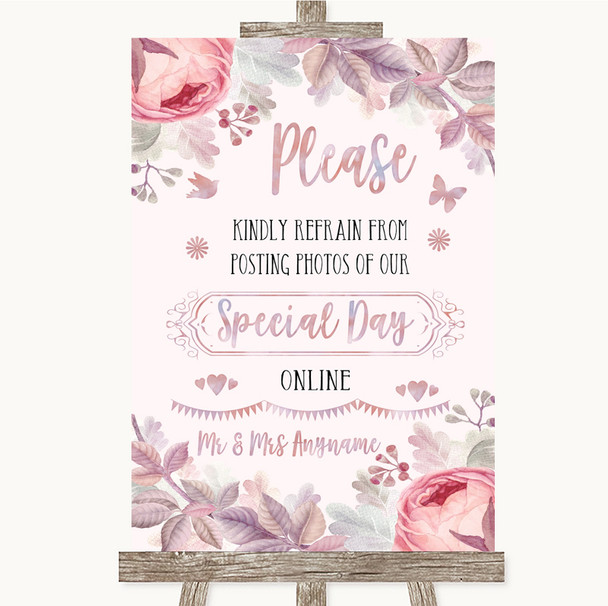 Blush Rose Gold & Lilac Don't Post Photos Online Social Media Wedding Sign