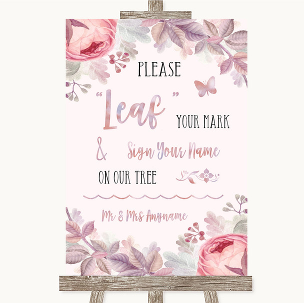 Blush Rose Gold & Lilac Fingerprint Tree Instructions Customised Wedding Sign