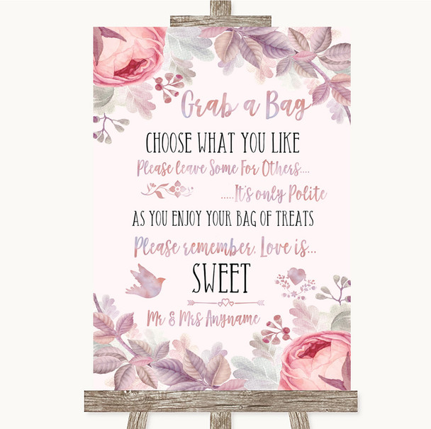 Blush Rose Gold & Lilac Grab A Bag Candy Buffet Cart Sweets Wedding Sign