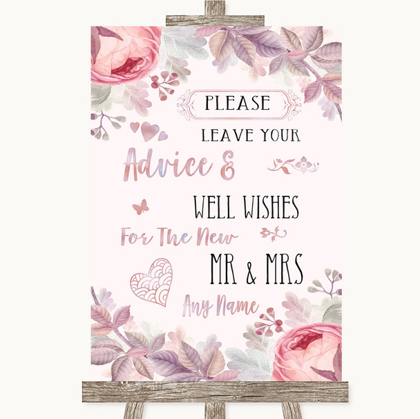 Blush Rose Gold & Lilac Guestbook Advice & Wishes Mr & Mrs Wedding Sign