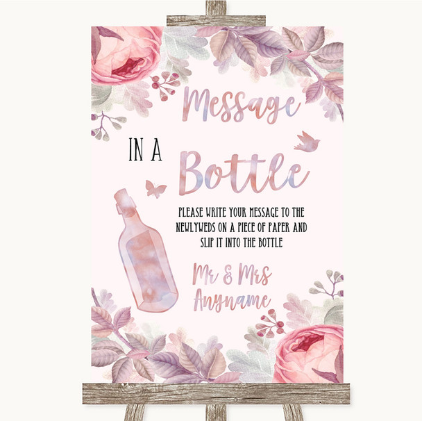 Blush Rose Gold & Lilac Message In A Bottle Customised Wedding Sign