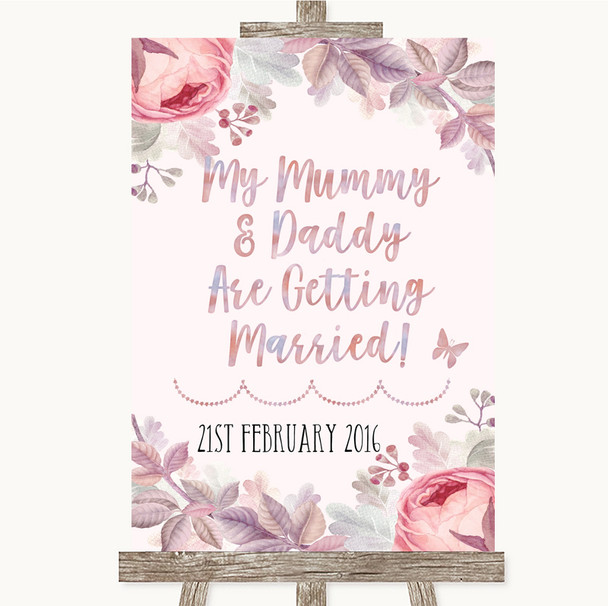 Blush Rose Gold & Lilac Mummy Daddy Getting Married Customised Wedding Sign