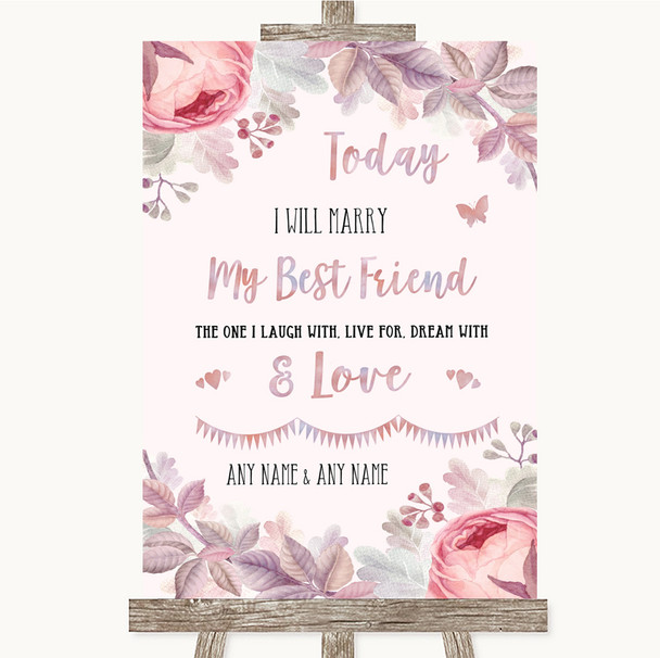 Blush Rose Gold & Lilac Today I Marry My Best Friend Customised Wedding Sign