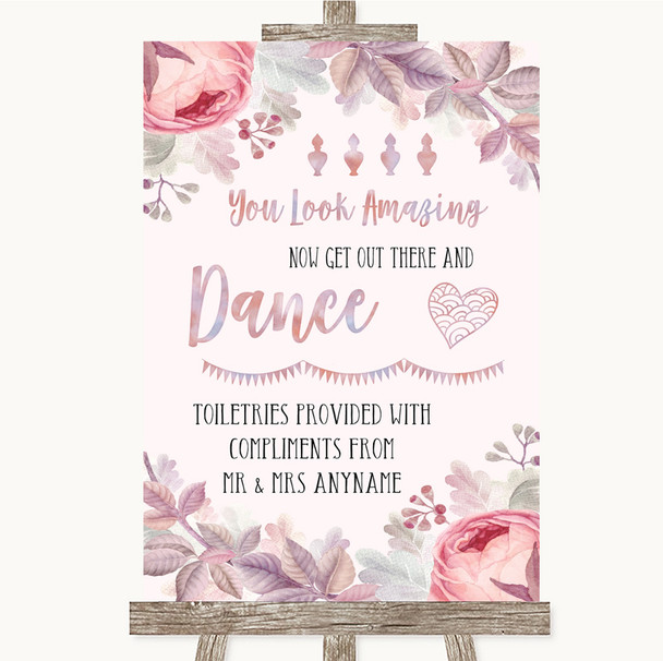 Blush Rose Gold & Lilac Toiletries Comfort Basket Customised Wedding Sign