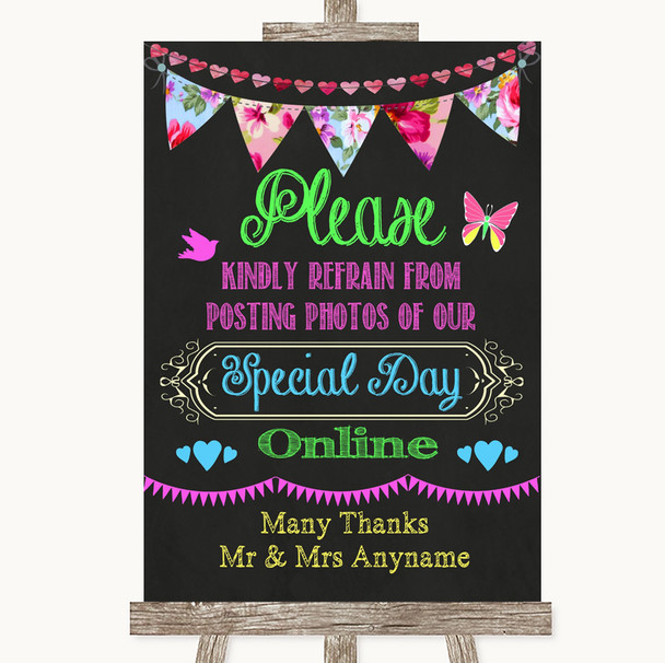 Bright Bunting Chalk Don't Post Photos Online Social Media Wedding Sign