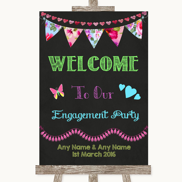 Bright Bunting Chalk Welcome To Our Engagement Party Customised Wedding Sign