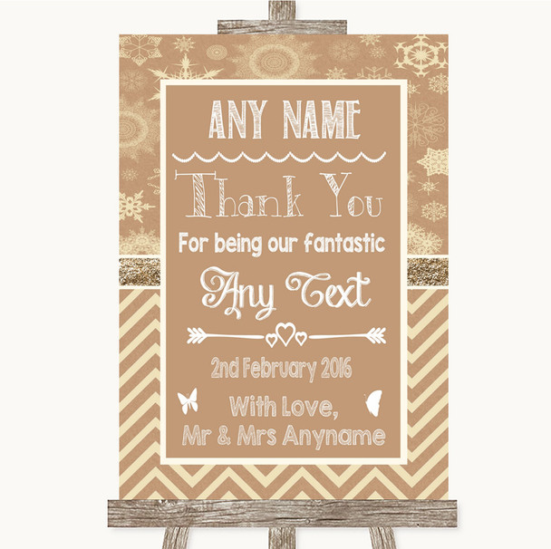 Brown Winter Thank You Bridesmaid Page Boy Best Man Customised Wedding Sign
