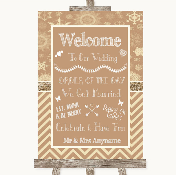 Brown Winter Welcome Order Of The Day Customised Wedding Sign