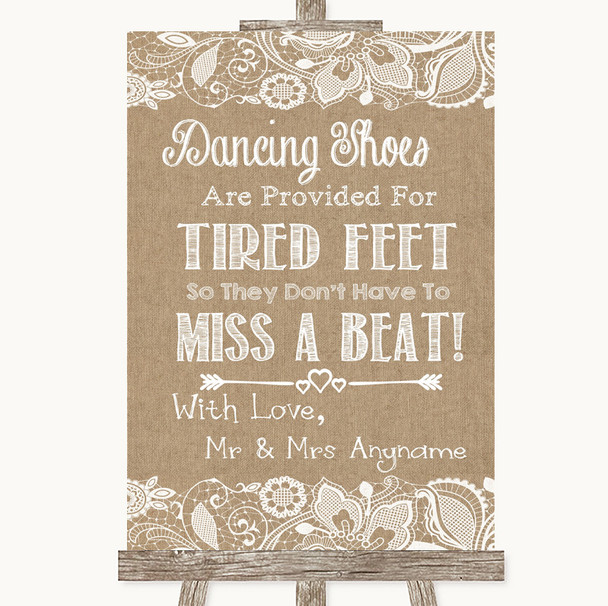 Burlap & Lace Dancing Shoes Flip-Flop Tired Feet Customised Wedding Sign