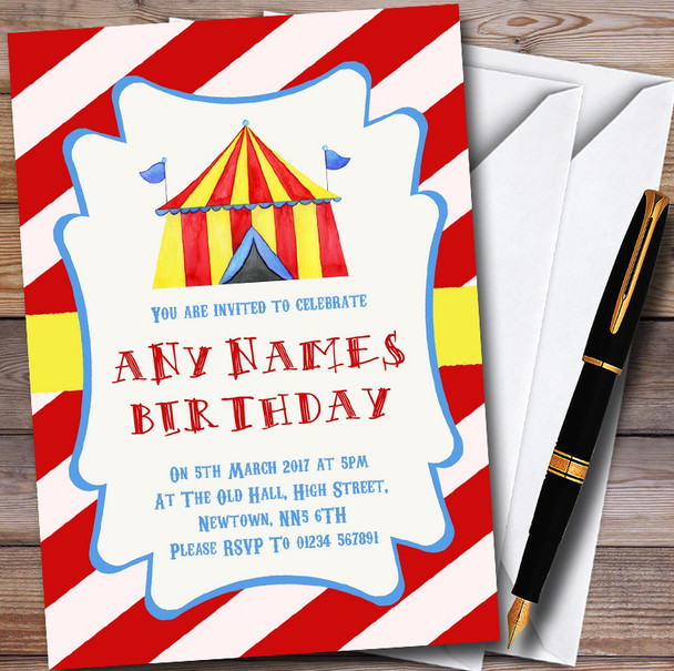 Carnival Circus Red Customised Children's Birthday Party Invitations