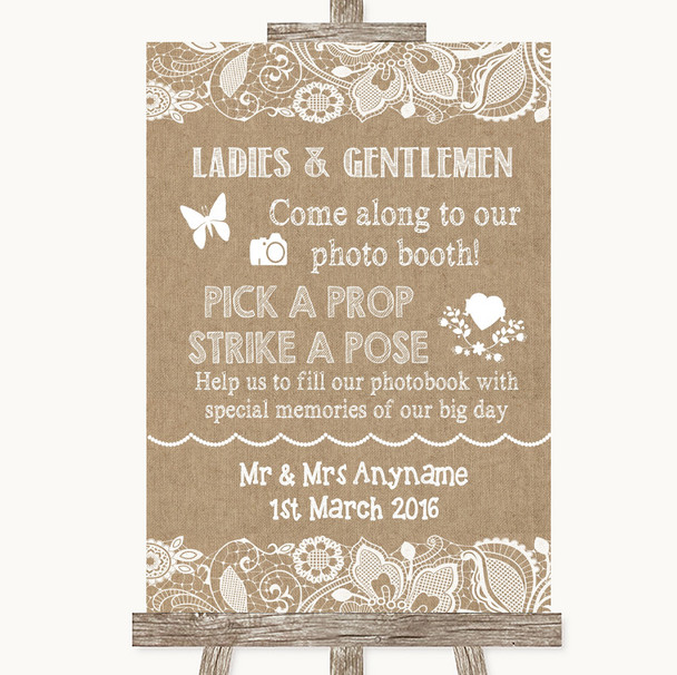Burlap & Lace Pick A Prop Photobooth Customised Wedding Sign Burlap & Lace Pick A Prop Photobooth Customised Wedding Sign