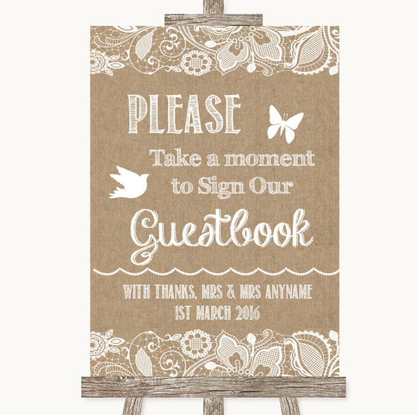 Burlap & Lace Take A Moment To Sign Our Guest Book Customised Wedding Sign