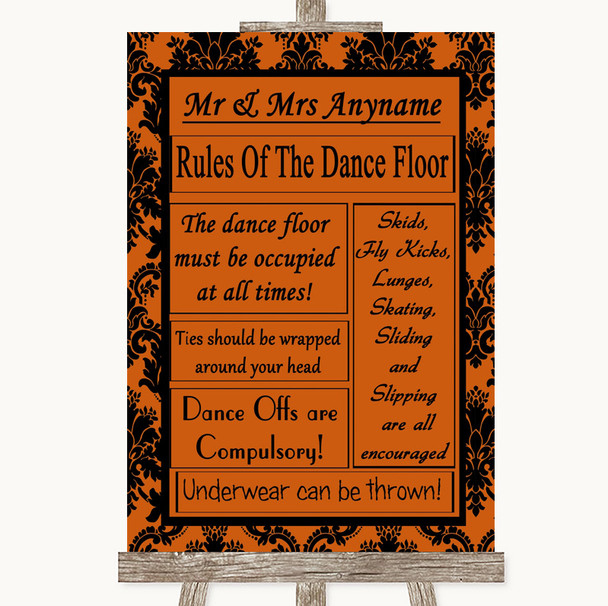 Burnt Orange Damask Rules Of The Dancefloor Customised Wedding Sign