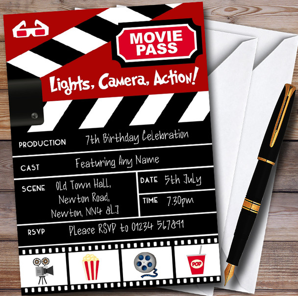 Movie Night Theatre Film Cinema Children's Birthday Party Invitations