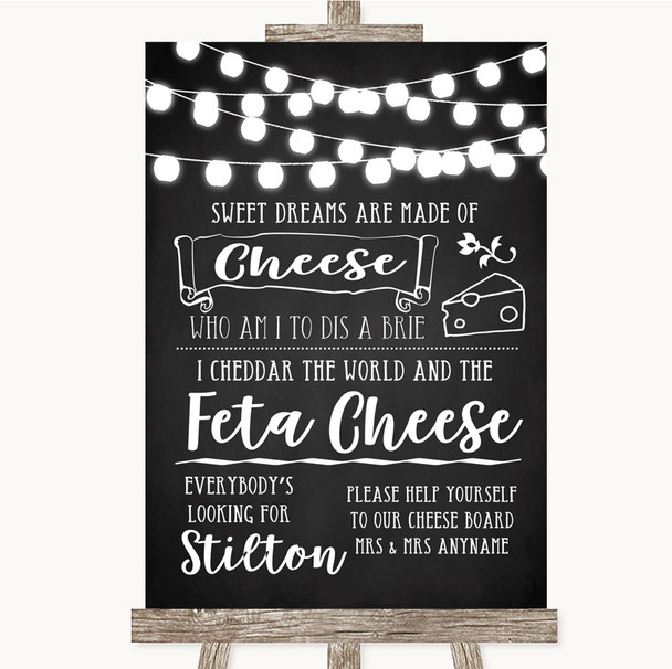 Chalk Style Black & White Lights Cheeseboard Cheese Song Wedding Sign