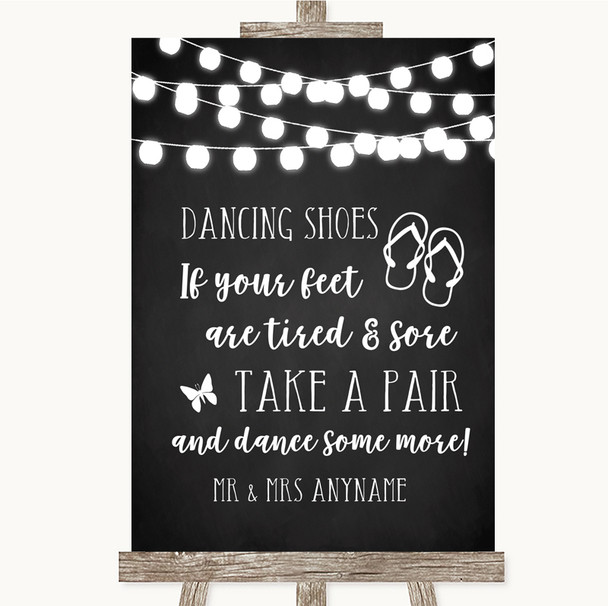 Chalk Style Black & White Lights Dancing Shoes Flip Flops Wedding Sign