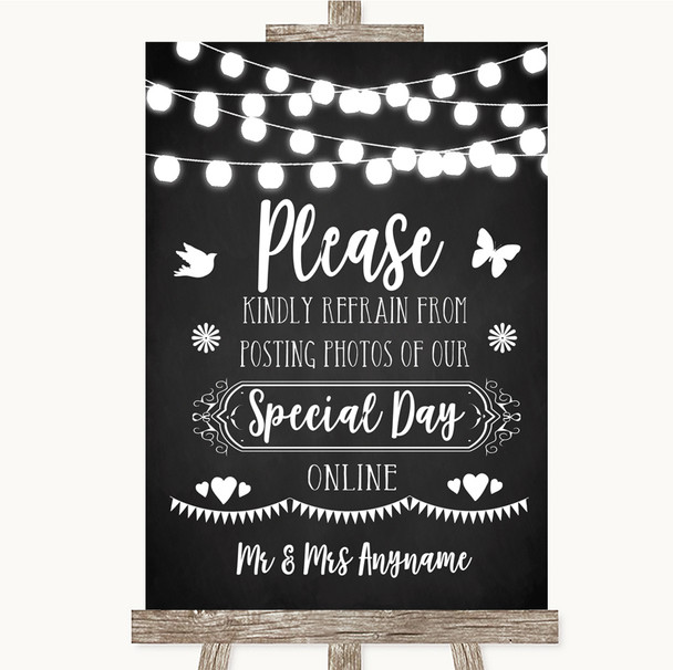 Chalk Black White Lights Don't Post Photos Online Social Media Wedding Sign