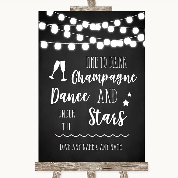 Chalk Style Black & White Lights Drink Champagne Dance Stars Wedding Sign