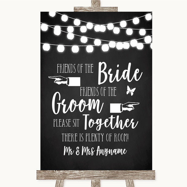 Chalk Style Black & White Lights Friends Of The Bride Groom Seating Wedding Sign