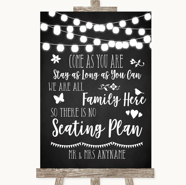 Chalk Style Black & White Lights All Family No Seating Plan Wedding Sign