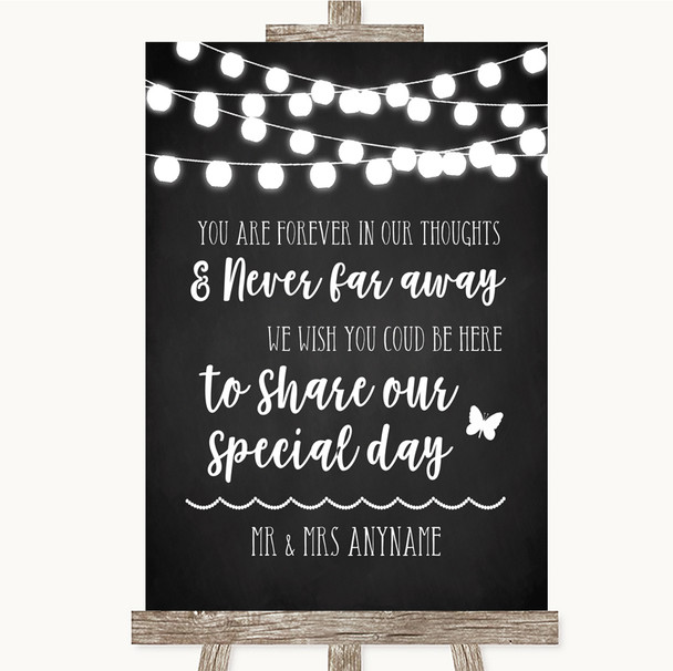 Chalk Style Black & White Lights In Our Thoughts Customised Wedding Sign