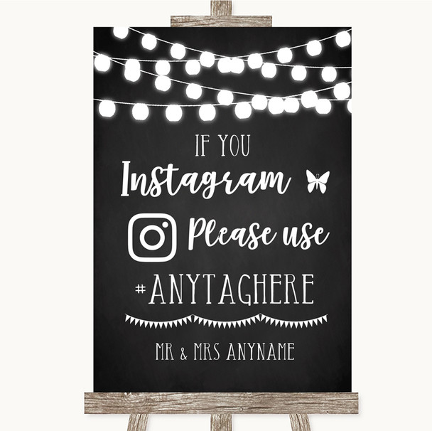 Chalk Style Black & White Lights Instagram Hashtag Customised Wedding Sign