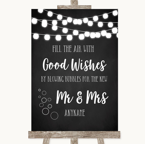 Chalk Style Black & White Lights Blow Bubbles Customised Wedding Sign