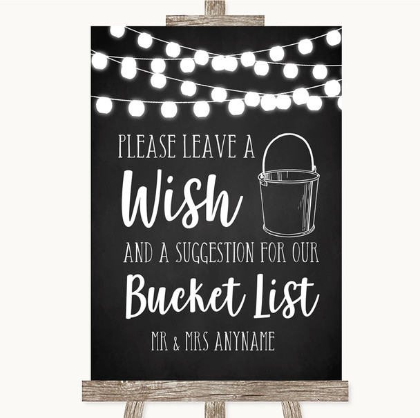 Chalk Style Black & White Lights Bucket List Customised Wedding Sign