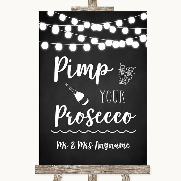 Chalk Style Black & White Lights Pimp Your Prosecco Customised Wedding Sign