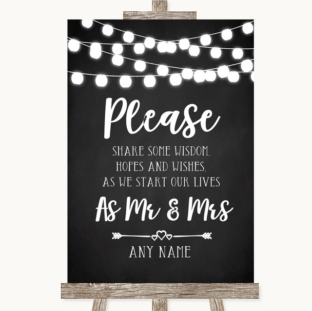 Chalk Style Black & White Lights Share Your Wishes Customised Wedding Sign