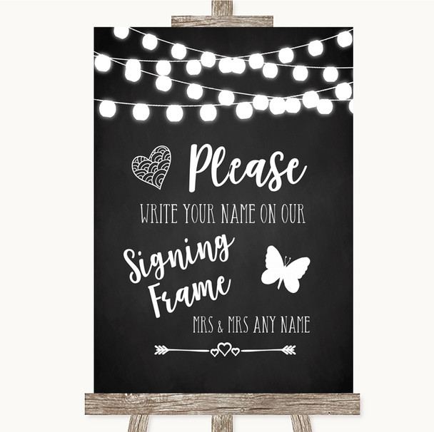 Chalk Style Black & White Lights Signing Frame Guestbook Wedding Sign