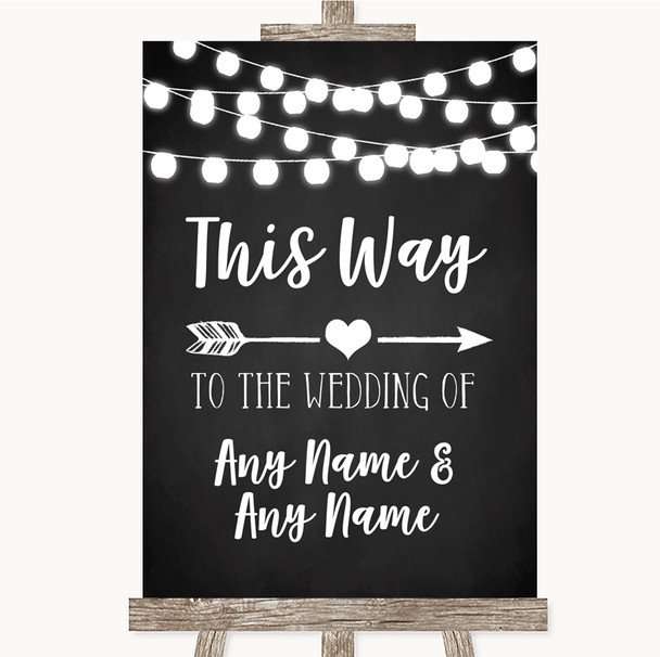 Chalk Style Black & White Lights This Way Arrow Right Customised Wedding Sign