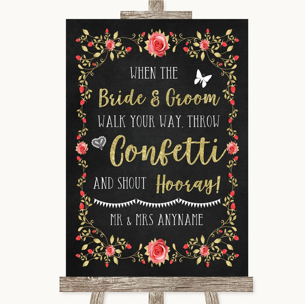 Chalk Style Blush Pink Rose & Gold Confetti Customised Wedding Sign