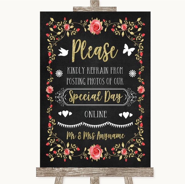 Chalk Blush Pink Rose & Gold Don't Post Photos Online Social Media Wedding Sign