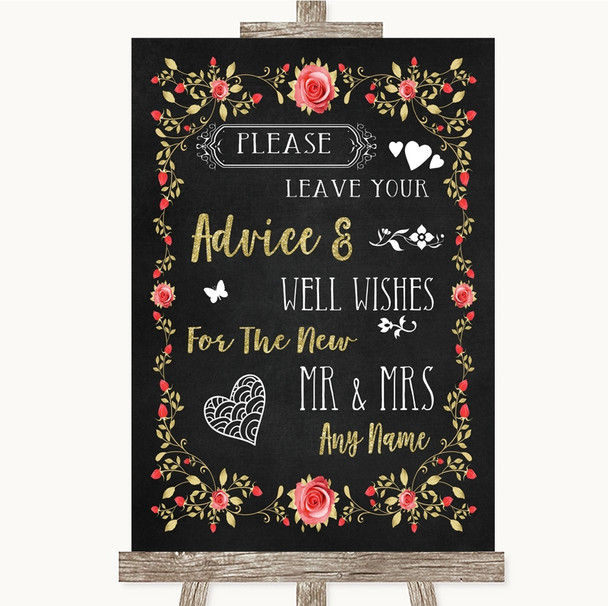 Chalk Blush Pink Rose & Gold Guestbook Advice & Wishes Mr & Mrs Wedding Sign