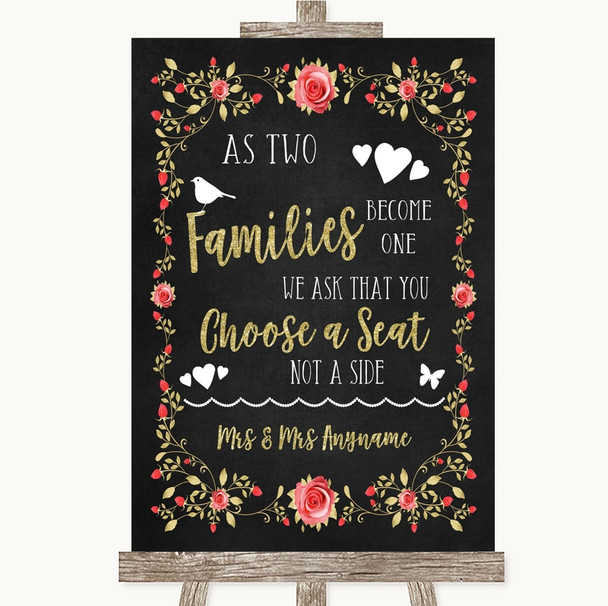 Chalk Blush Pink Rose & Gold As Families Become One Seating Plan Wedding Sign