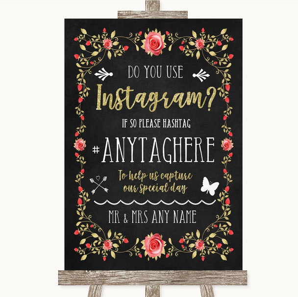 Chalk Style Blush Pink Rose & Gold Instagram Photo Sharing Wedding Sign